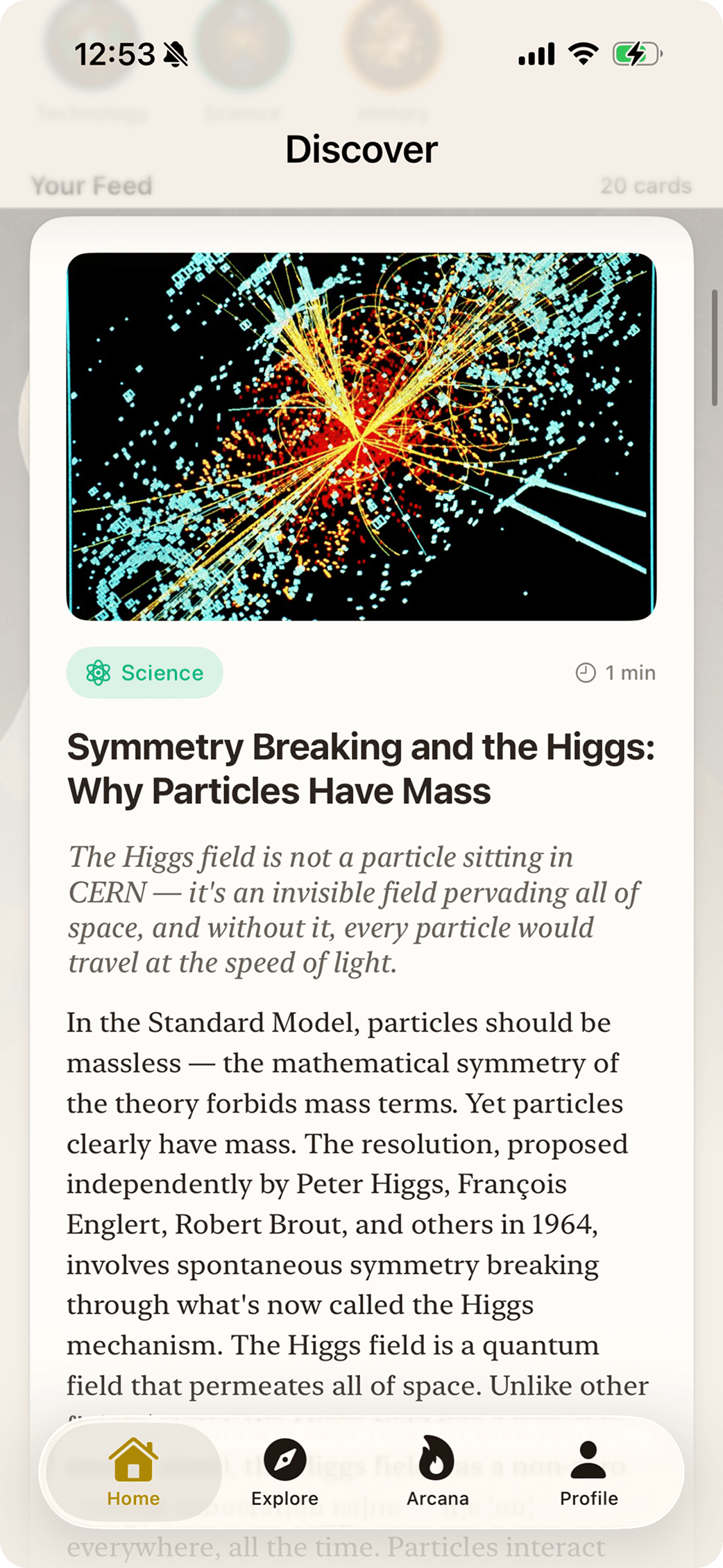 Savant discovery feed showing knowledge cards